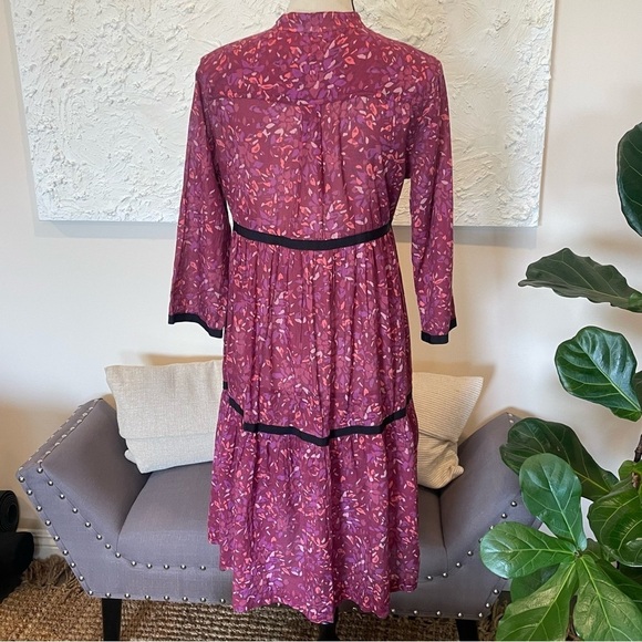 Warm Brand Prairie Midi Dress 3/4 Sleeve Pockets Tired 100% Cotton Size Small - Picture 2 of 9